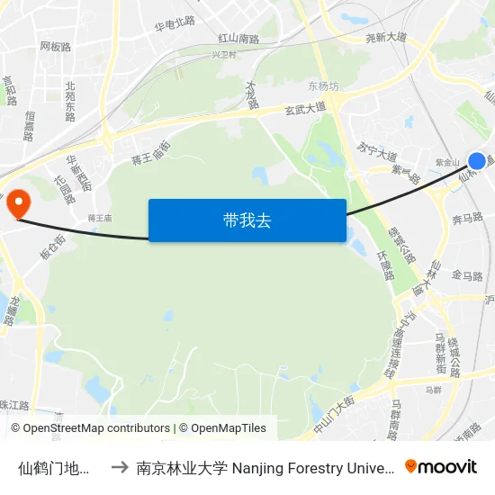仙鹤门地铁站 to 南京林业大学 Nanjing Forestry University map