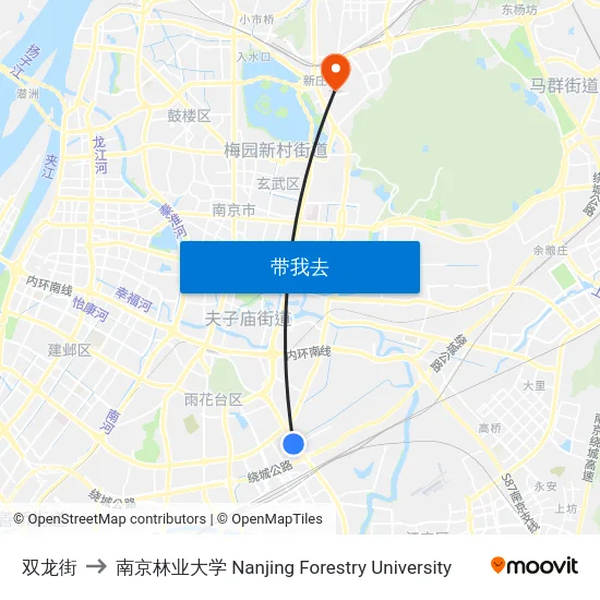 双龙街 to 南京林业大学 Nanjing Forestry University map