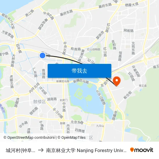 城河村(钟阜路) to 南京林业大学 Nanjing Forestry University map