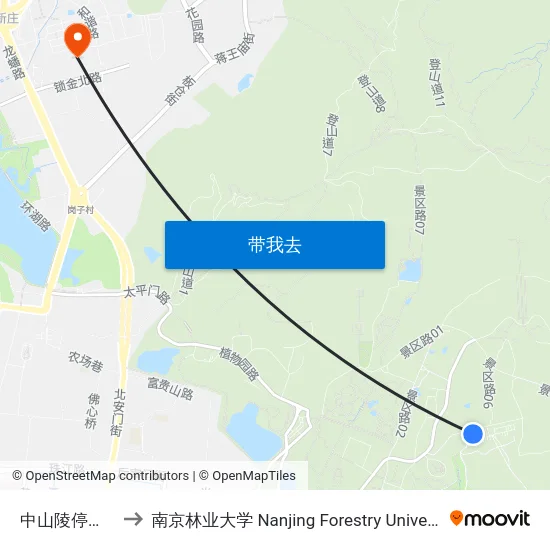 中山陵停车场 to 南京林业大学 Nanjing Forestry University map