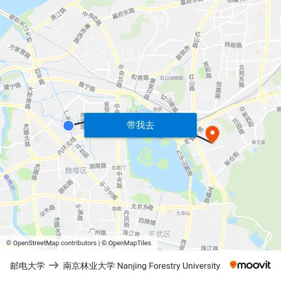 邮电大学 to 南京林业大学 Nanjing Forestry University map