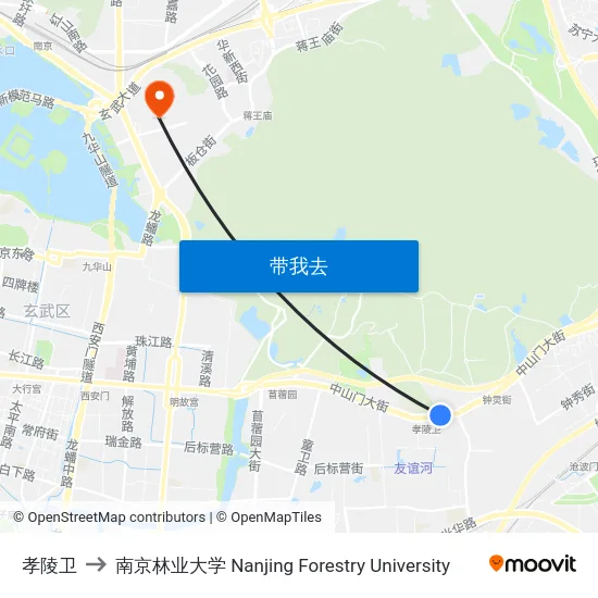 孝陵卫 to 南京林业大学 Nanjing Forestry University map