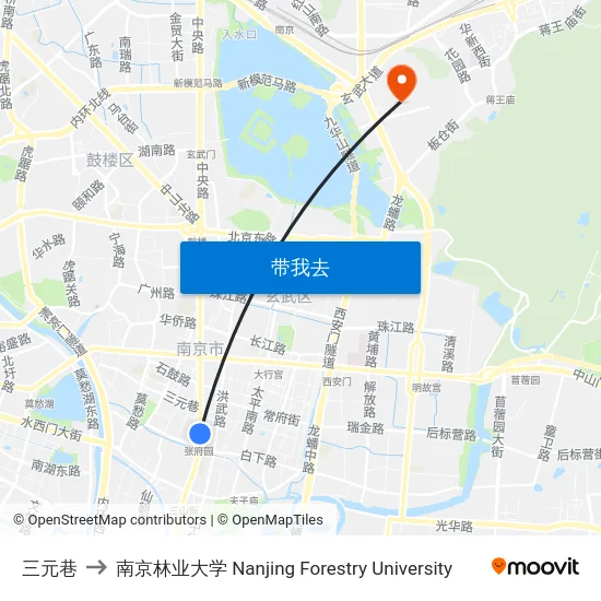 三元巷 to 南京林业大学 Nanjing Forestry University map