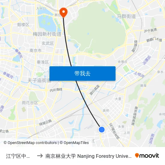 江宁区中医院 to 南京林业大学 Nanjing Forestry University map