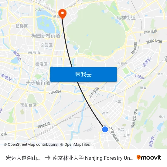 宏运大道湖山北路 to 南京林业大学 Nanjing Forestry University map
