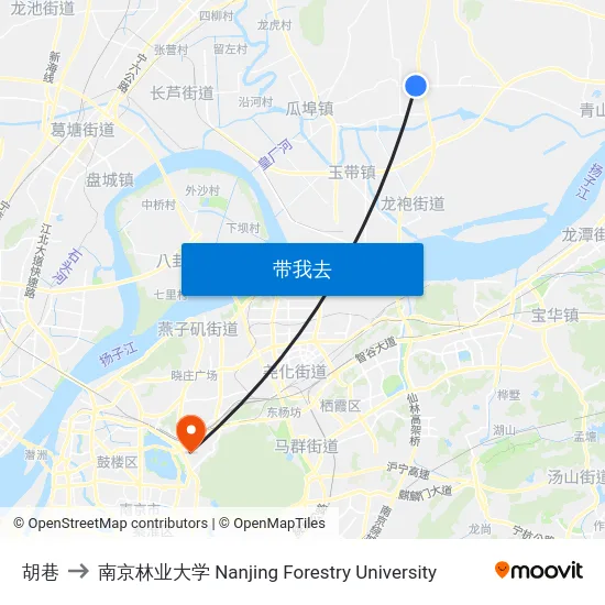 胡巷 to 南京林业大学 Nanjing Forestry University map