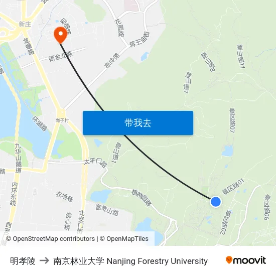 明孝陵 to 南京林业大学 Nanjing Forestry University map