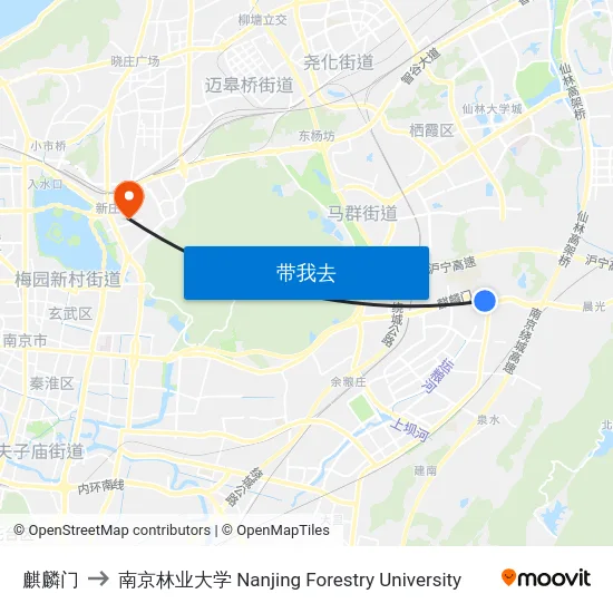 麒麟门 to 南京林业大学 Nanjing Forestry University map