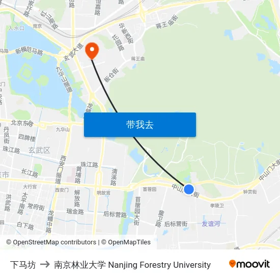 下马坊 to 南京林业大学 Nanjing Forestry University map