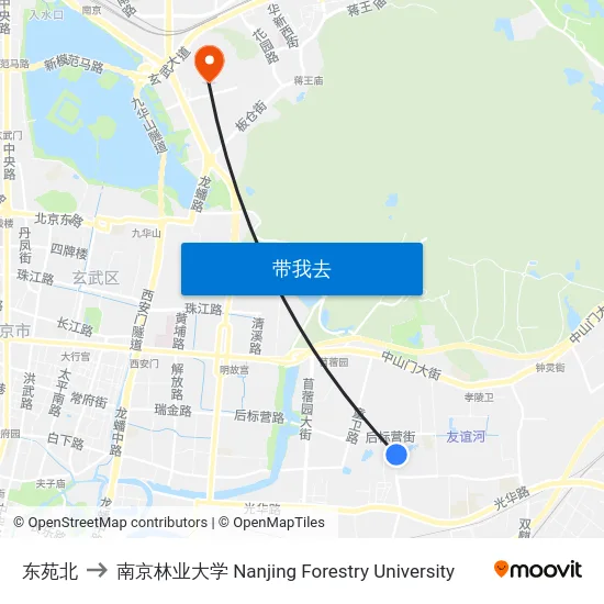 东苑北 to 南京林业大学 Nanjing Forestry University map