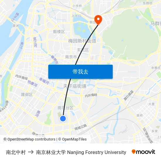 南北中村 to 南京林业大学 Nanjing Forestry University map