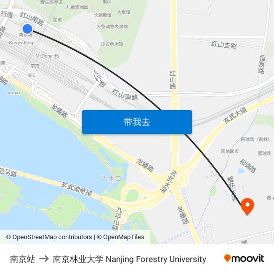 南京站 to 南京林业大学 Nanjing Forestry University map
