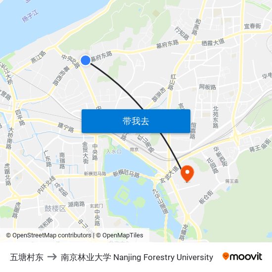 五塘村东 to 南京林业大学 Nanjing Forestry University map