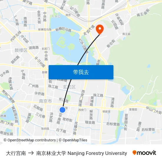 大行宫南 to 南京林业大学 Nanjing Forestry University map