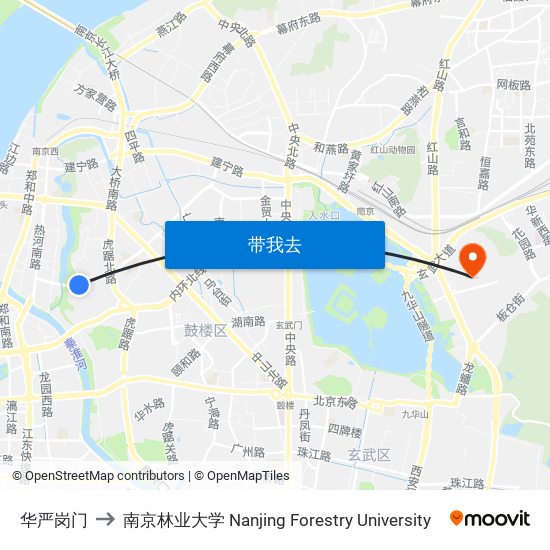 华严岗门 to 南京林业大学 Nanjing Forestry University map