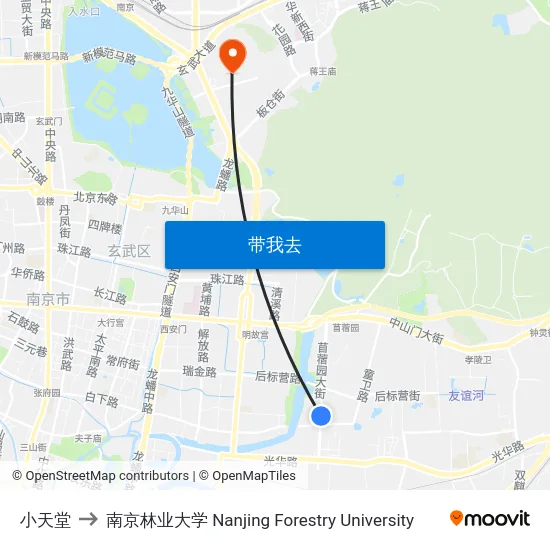 小天堂 to 南京林业大学 Nanjing Forestry University map