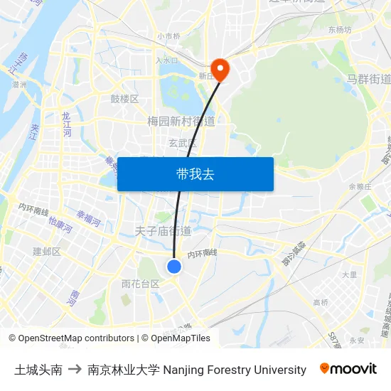 土城头南 to 南京林业大学 Nanjing Forestry University map