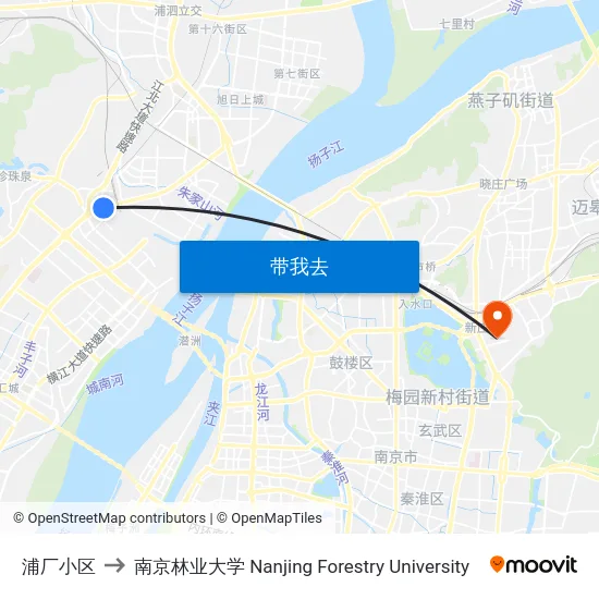浦厂小区 to 南京林业大学 Nanjing Forestry University map