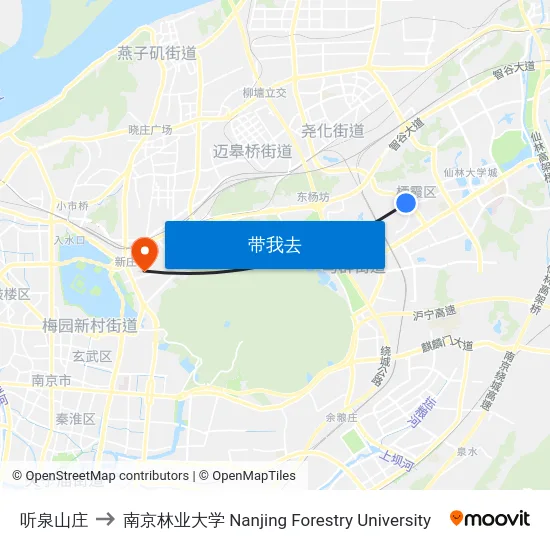 听泉山庄 to 南京林业大学 Nanjing Forestry University map