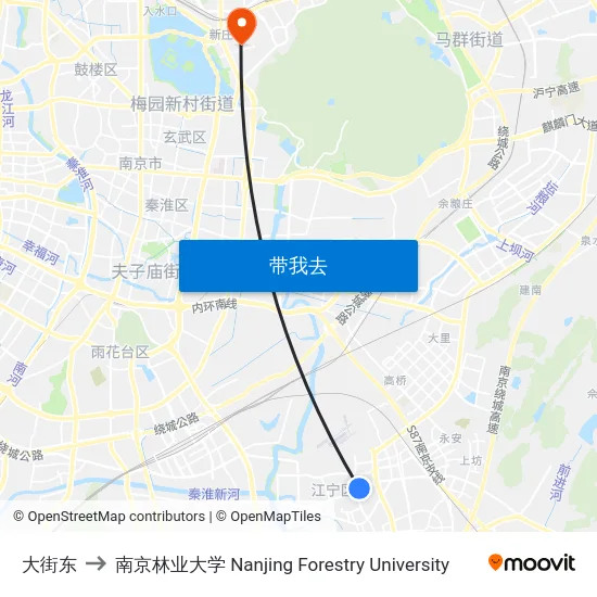 大街东 to 南京林业大学 Nanjing Forestry University map