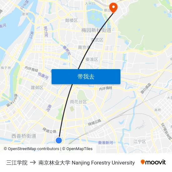 三江学院 to 南京林业大学 Nanjing Forestry University map