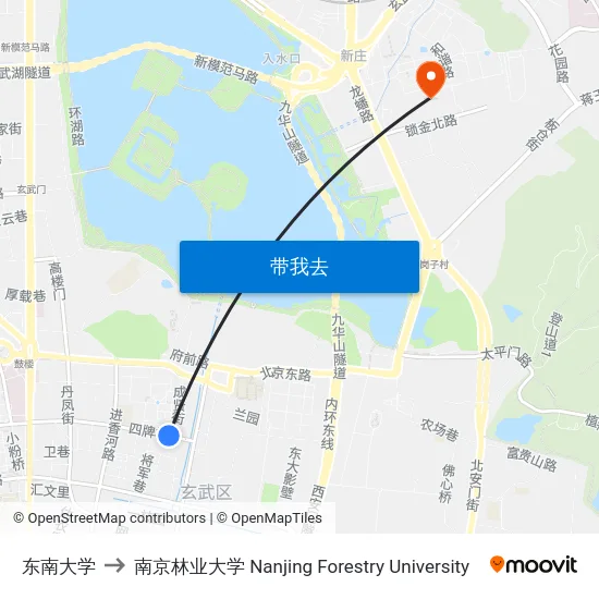 东南大学 to 南京林业大学 Nanjing Forestry University map