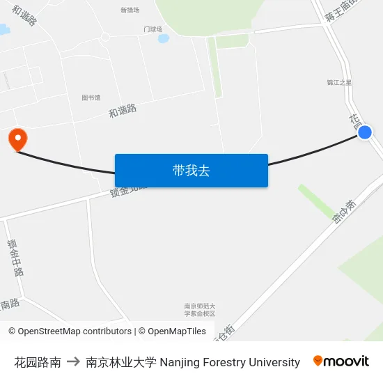 花园路南 to 南京林业大学 Nanjing Forestry University map