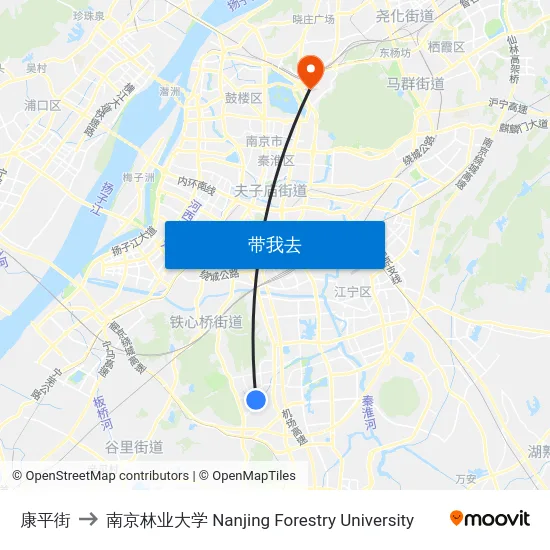 康平街 to 南京林业大学 Nanjing Forestry University map