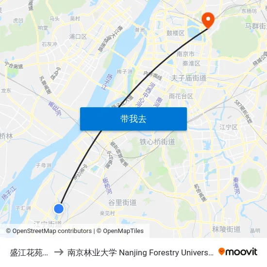 盛江花苑北 to 南京林业大学 Nanjing Forestry University map