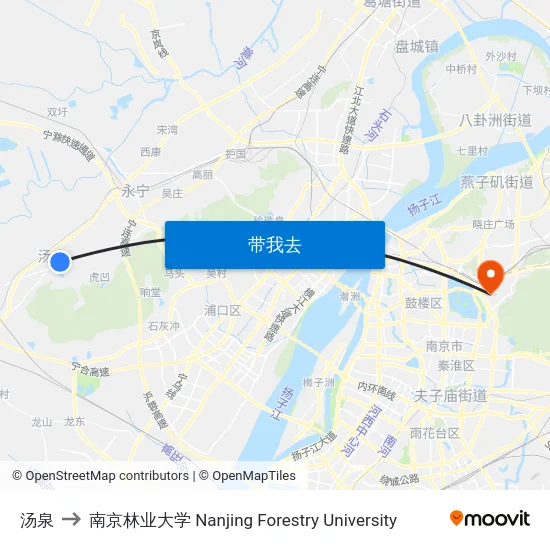 汤泉 to 南京林业大学 Nanjing Forestry University map