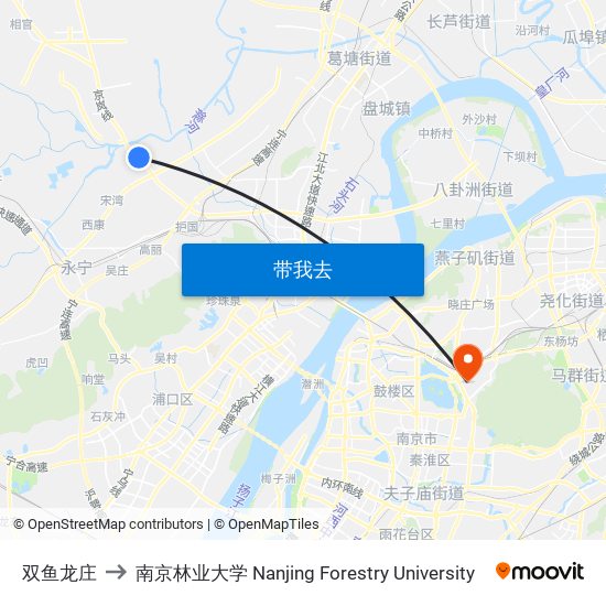 双鱼龙庄 to 南京林业大学 Nanjing Forestry University map