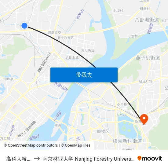 高科大桥北 to 南京林业大学 Nanjing Forestry University map