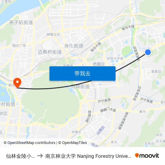 仙林金陵小学 to 南京林业大学 Nanjing Forestry University map