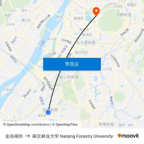 金谷南街 to 南京林业大学 Nanjing Forestry University map