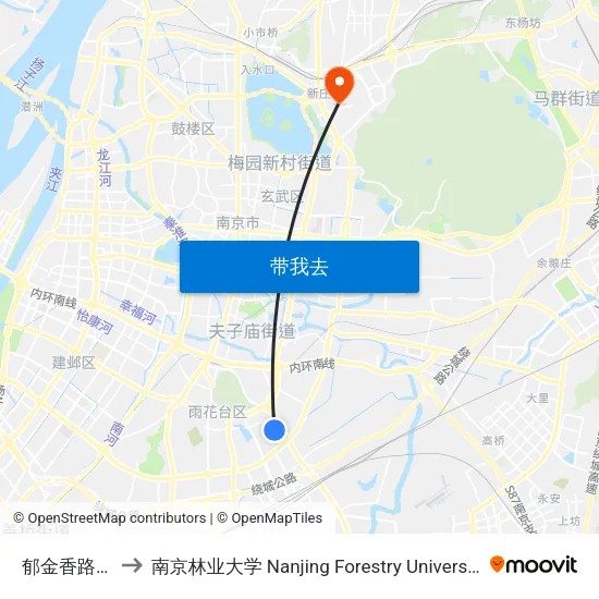 郁金香路东 to 南京林业大学 Nanjing Forestry University map