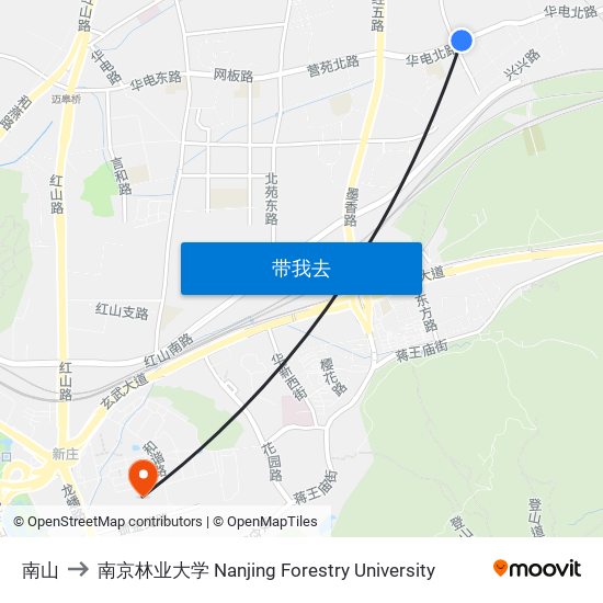 南山 to 南京林业大学 Nanjing Forestry University map