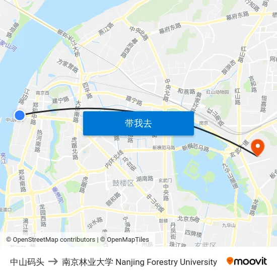 中山码头 to 南京林业大学 Nanjing Forestry University map