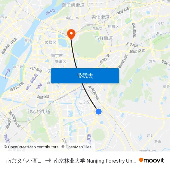 南京义乌小商品城 to 南京林业大学 Nanjing Forestry University map