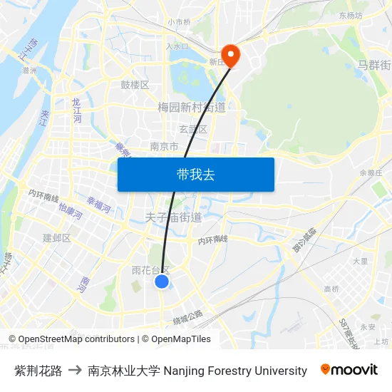 紫荆花路 to 南京林业大学 Nanjing Forestry University map