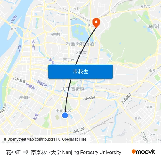 花神庙 to 南京林业大学 Nanjing Forestry University map
