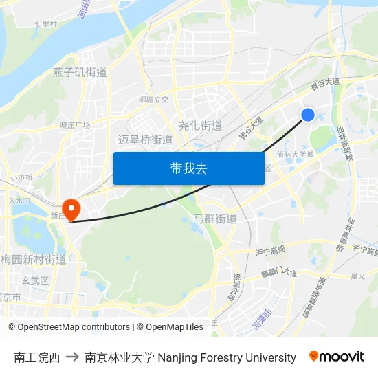 南工院西 to 南京林业大学 Nanjing Forestry University map
