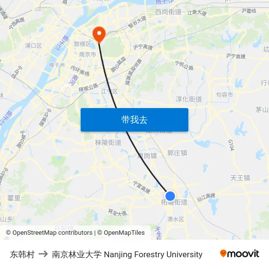 东韩村 to 南京林业大学 Nanjing Forestry University map