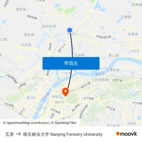 五里 to 南京林业大学 Nanjing Forestry University map