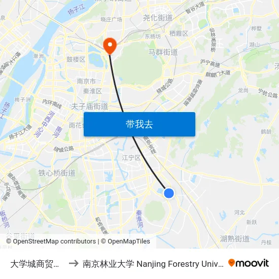 大学城商贸中心 to 南京林业大学 Nanjing Forestry University map