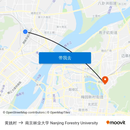 黄姚村 to 南京林业大学 Nanjing Forestry University map