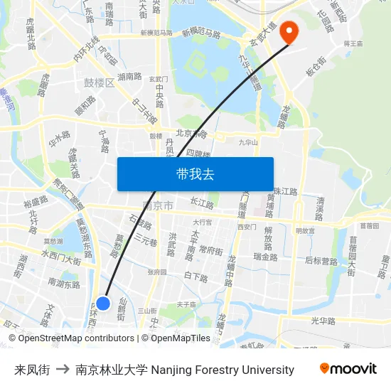 来凤街 to 南京林业大学 Nanjing Forestry University map