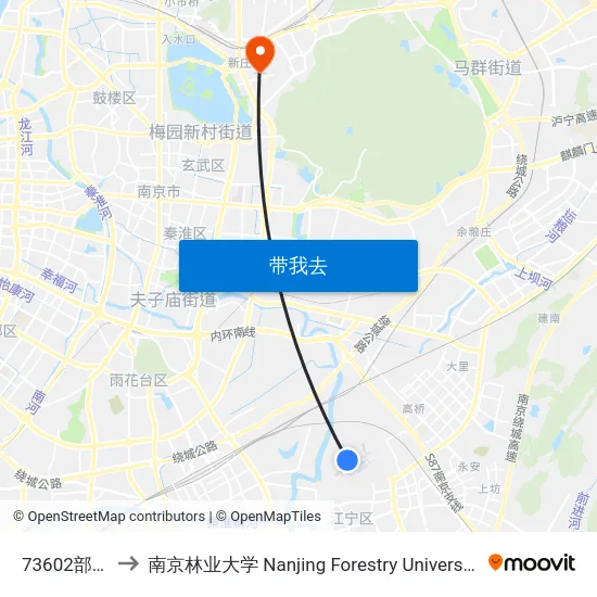 73602部队 to 南京林业大学 Nanjing Forestry University map