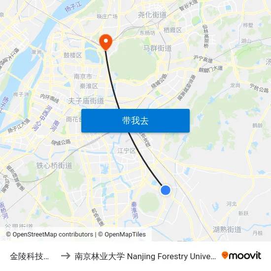 金陵科技学院 to 南京林业大学 Nanjing Forestry University map