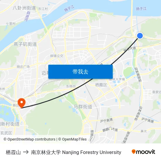 栖霞山 to 南京林业大学 Nanjing Forestry University map