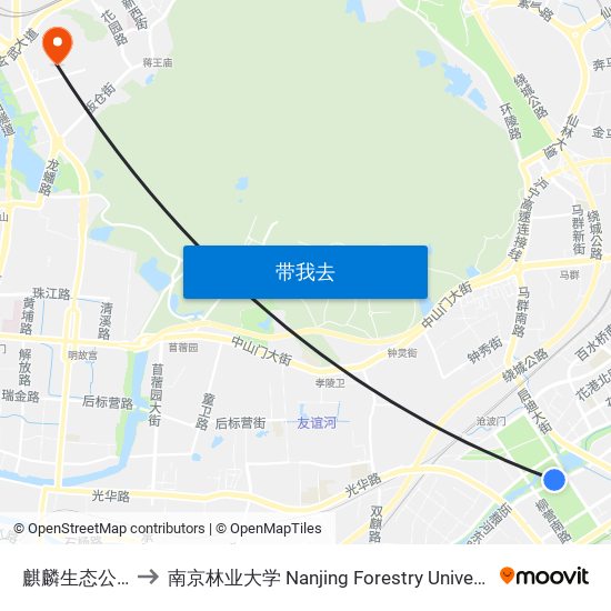 麒麟生态公园 to 南京林业大学 Nanjing Forestry University map